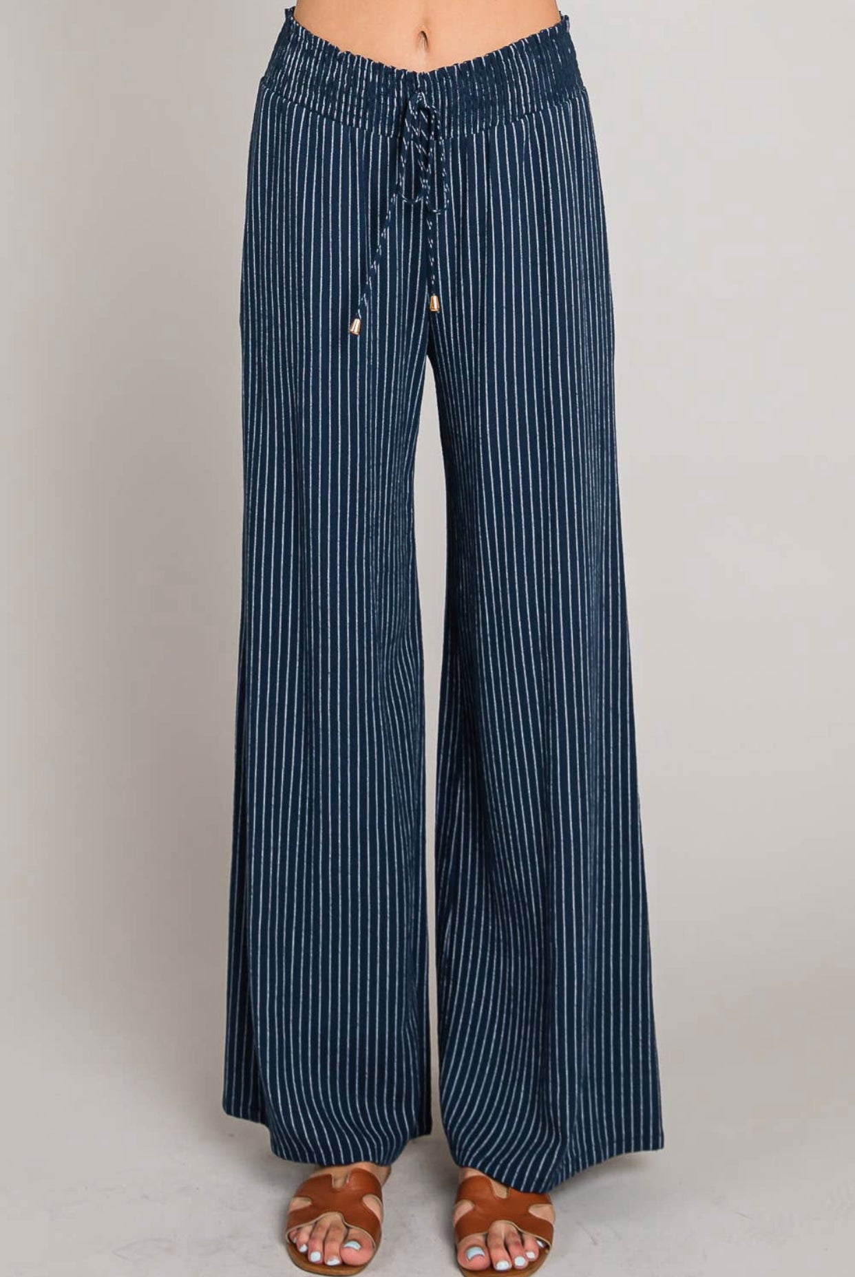 Striped Linen Smocked Pants