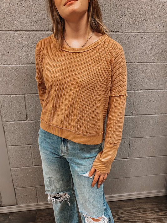 Karly Waffle Knit - Burnt Orange