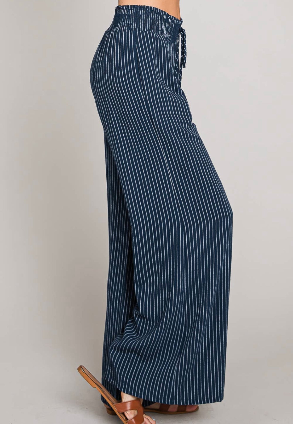 Striped Linen Smocked Pants