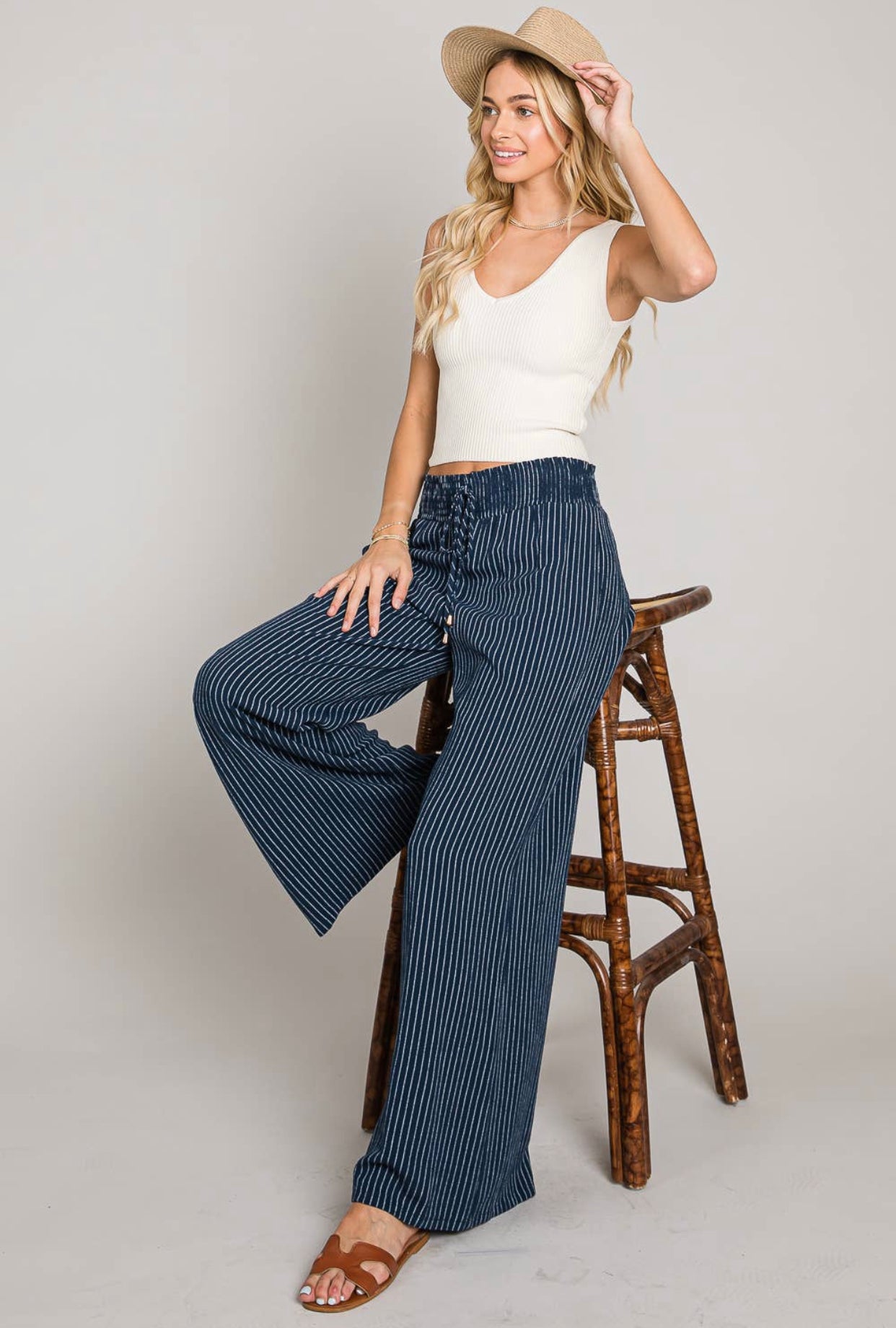 Striped Linen Smocked Pants